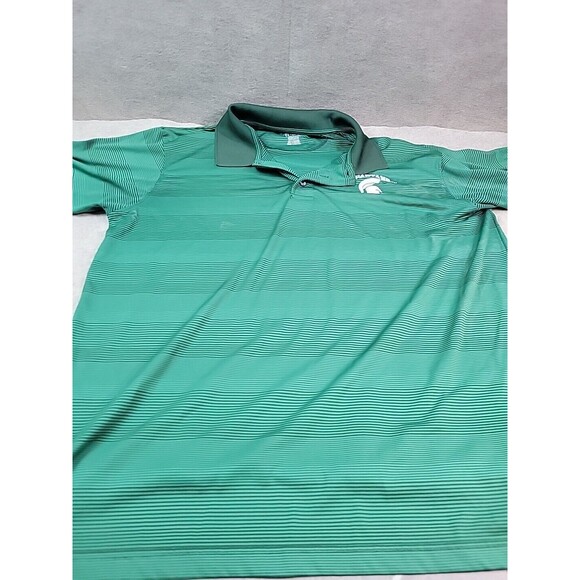 Michigan State Golf Polo Shirt Mens XL Green Embroidered Striped Pro EDGE - Picture 2 of 8